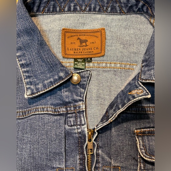 Vintage Y2K Lauren Jeans Co Ralph Lauren‎ Denim Zip Front Stretch Jean Jacket 2X - Picture 7 of 13
